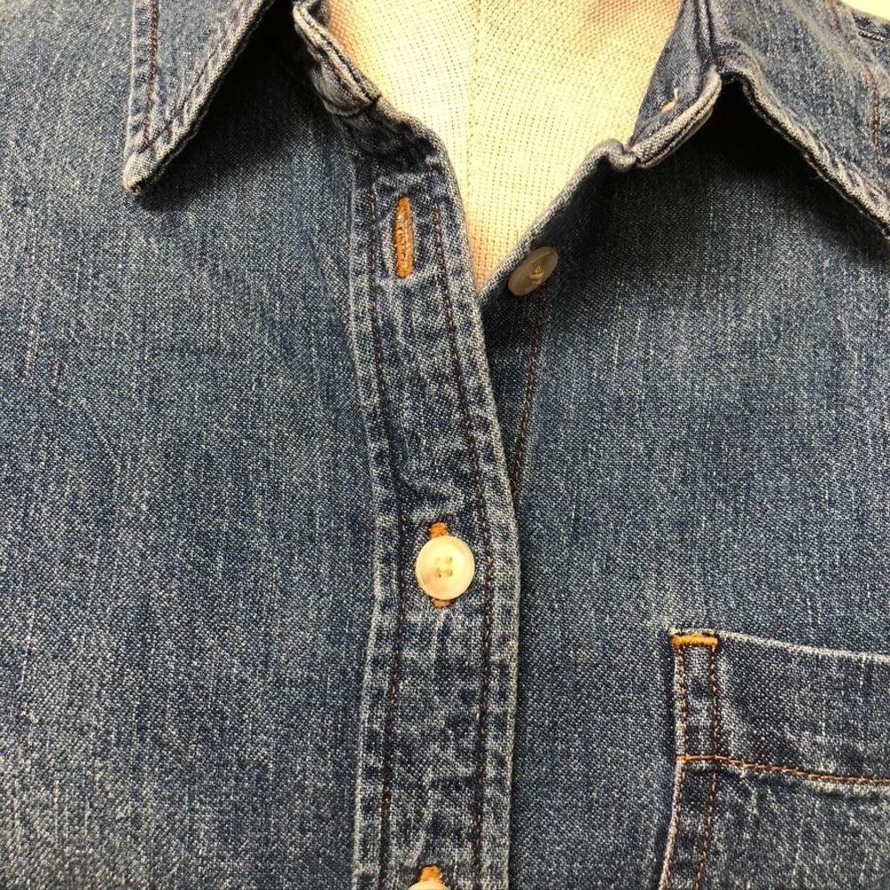 Denim Forum Button Down Shirt Womens XS Blue Cotton Hemp Cropped Long Sleeve - Picture 3 of 11